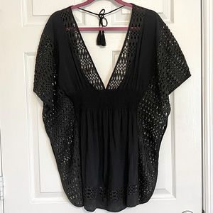 🚫SOLD🚫 Abercrombie & Fitch Deep V Crochet Swim Cover Up Black XS/S